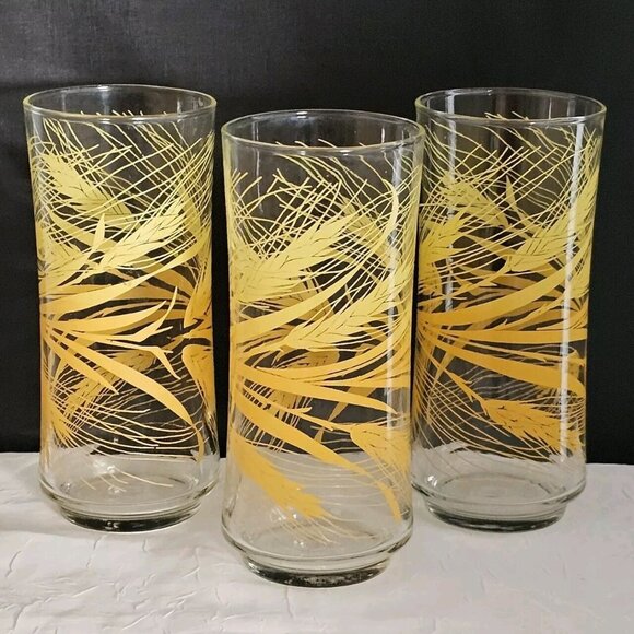 3 Libbey Golden Wheat Tumblers Glasses Coolers 6.5" yellow nature farmhouse 16oz - Picture 1 of 8